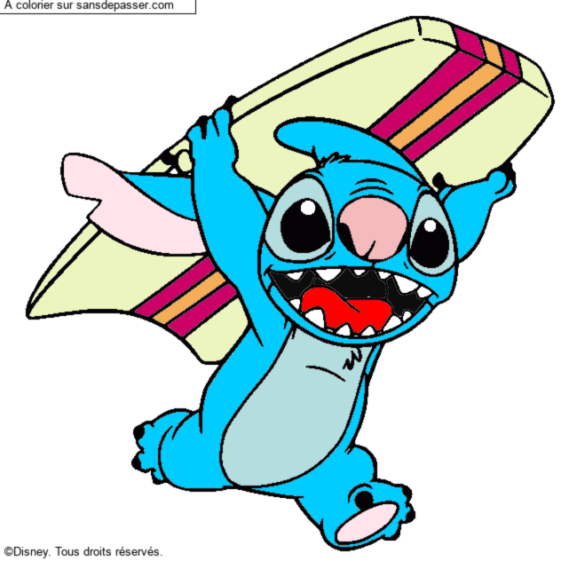 Stitch avec une planche de surf par un invit&eacute;