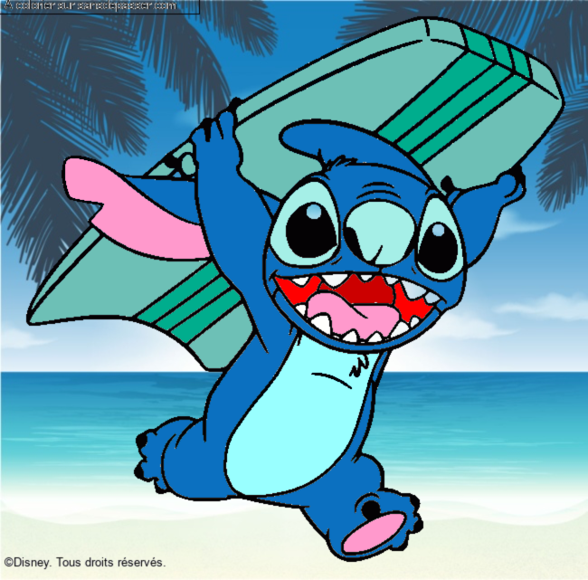 Stitch avec une planche de surf par un invit&eacute;