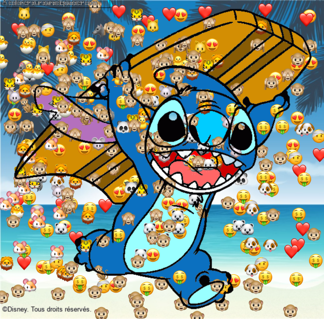 Stitch avec une planche de surf par un invit&eacute;