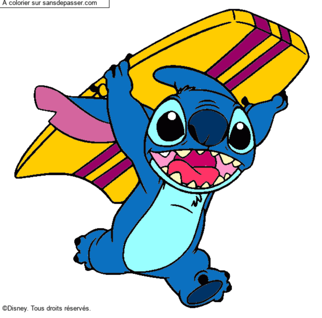 Stitch avec une planche de surf par un invit&eacute;