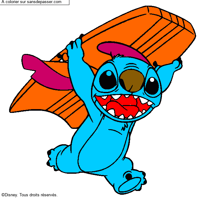Stitch avec une planche de surf par un invit&eacute;