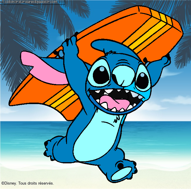 Stitch avec une planche de surf par un invit&eacute;