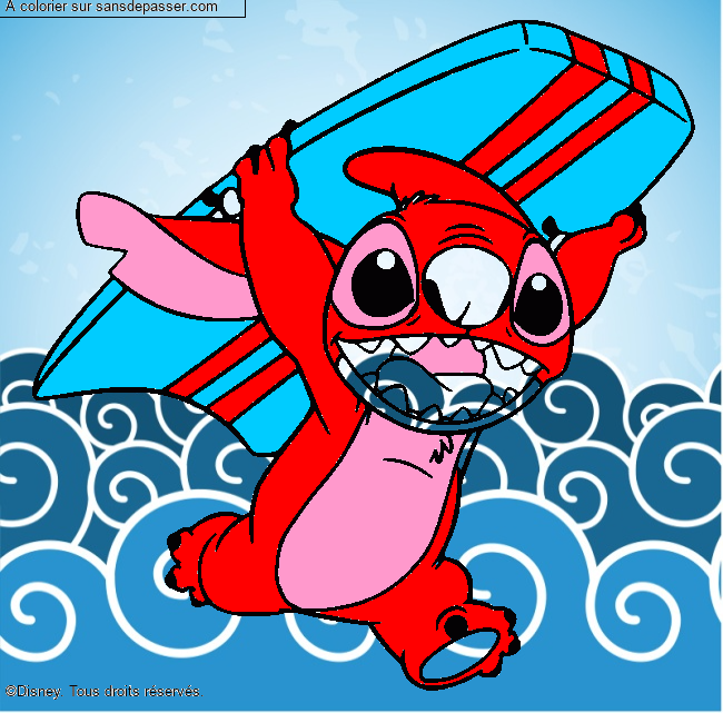 Stitch avec une planche de surf par un invit&eacute;