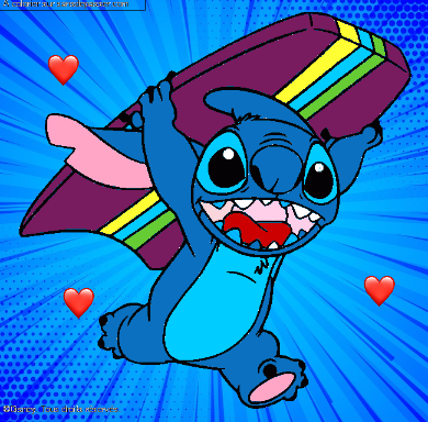 Stitch avec une planche de surf par un invit&eacute;