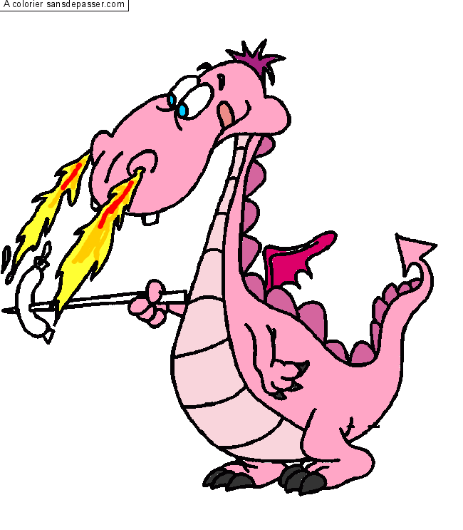 Coloriage Dragon qui cuit une saucisse