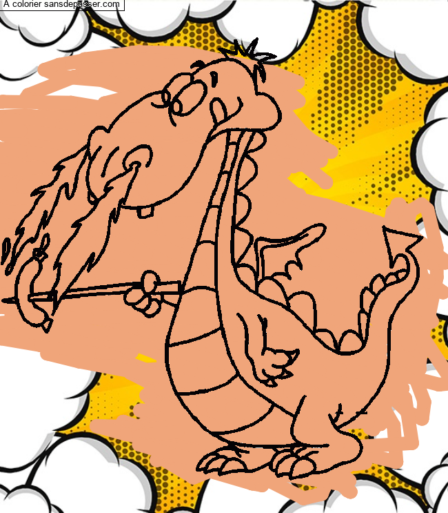 Coloriage Dragon qui cuit une saucisse par un invité
