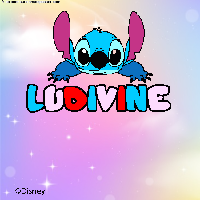 Coloriage pr&eacute;nom LUDIVINE - d&eacute;cor Stitch par Lilounette