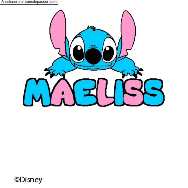 Coloriage pr&eacute;nom MAELISS - d&eacute;cor Stitch par un invit&eacute;