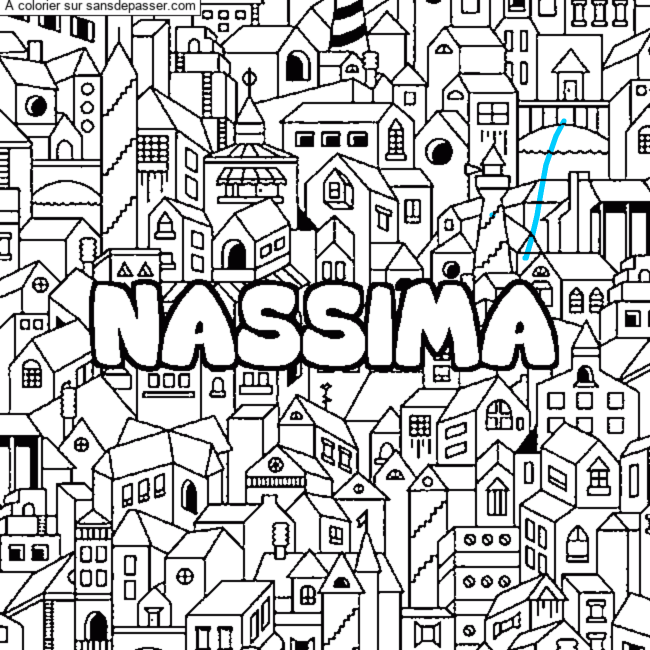Coloriage pr&eacute;nom NASSIMA - d&eacute;cor Ville par un invit&eacute;