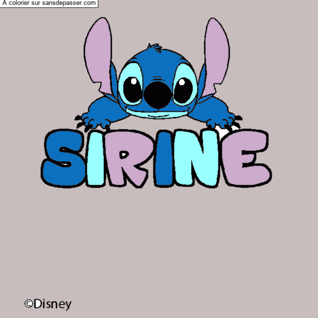 Coloriage pr&eacute;nom SIRINE - d&eacute;cor Stitch par un invit&eacute;