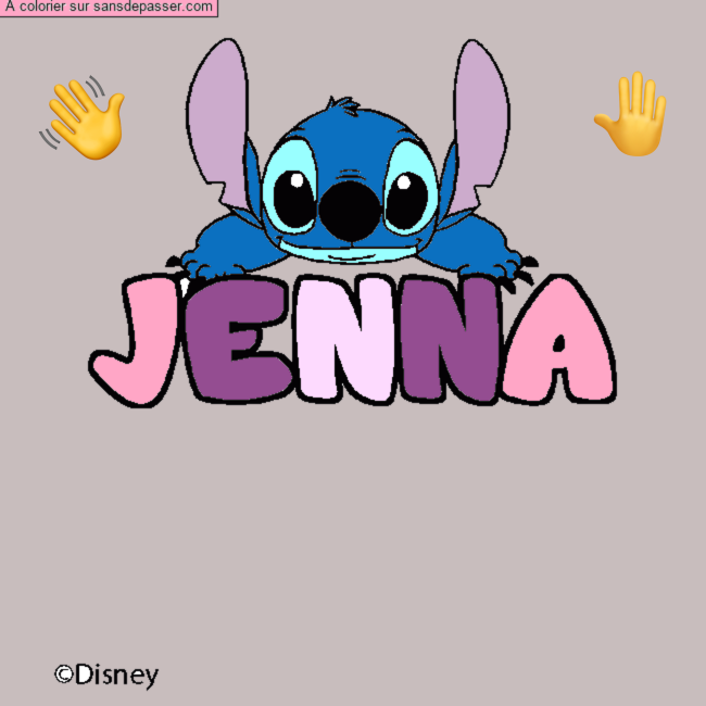 Coloriage pr&eacute;nom JENNA - d&eacute;cor Stitch par un invit&eacute;