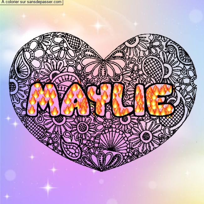 Coloriage pr&eacute;nom MAYLIE - d&eacute;cor Mandala coeur par un invit&eacute;