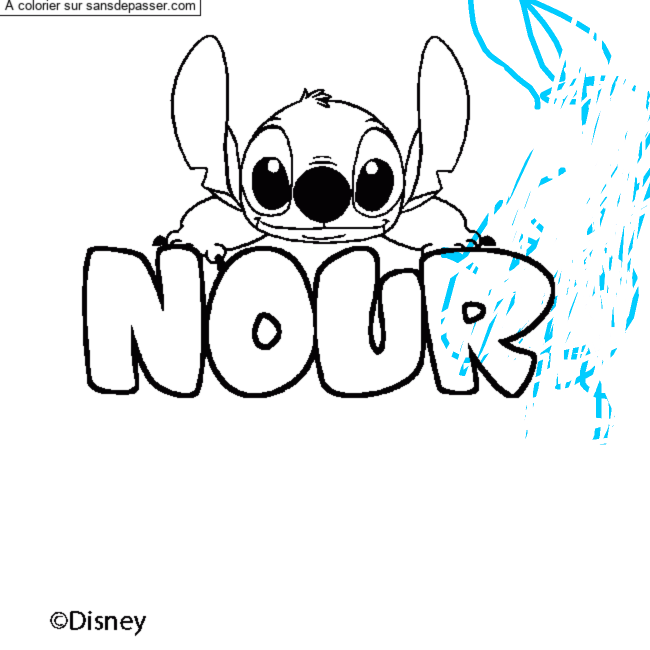 Coloriage Coloriage pr&eacute;nom NOUR - d&eacute;cor Stitch par un invit&eacute;