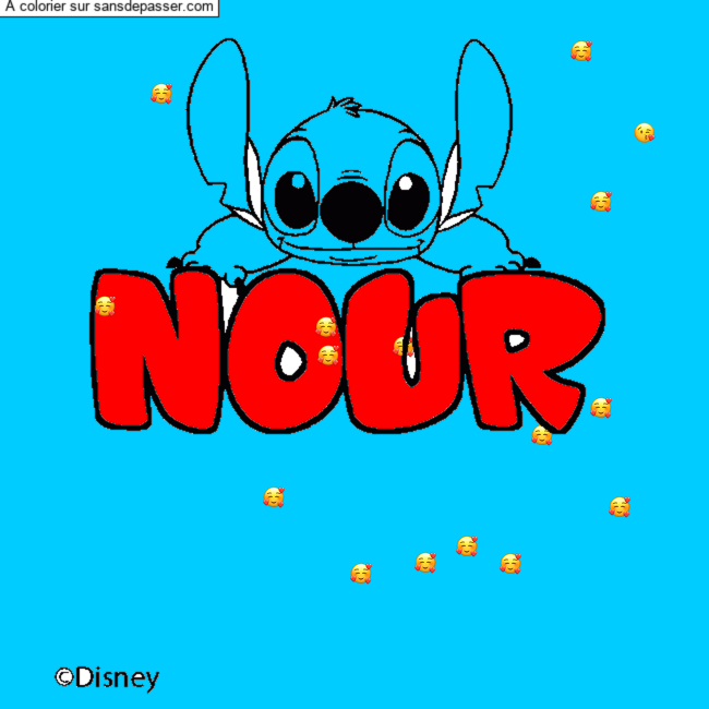 Coloriage Coloriage pr&eacute;nom NOUR - d&eacute;cor Stitch par un invit&eacute;