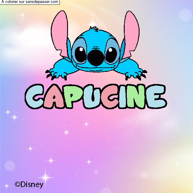 Coloriage pr&eacute;nom CAPUCINE - d&eacute;cor Stitch par un invit&eacute;
