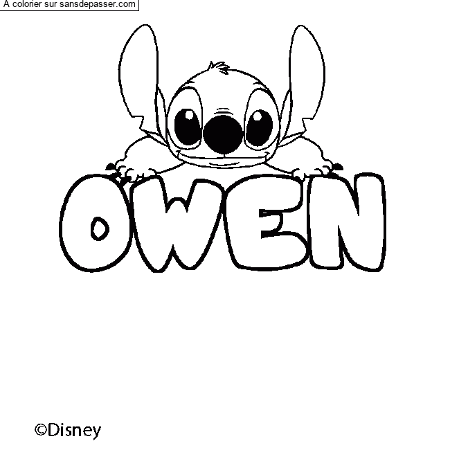 Coloriage pr&eacute;nom OWEN - d&eacute;cor Stitch par un invit&eacute;