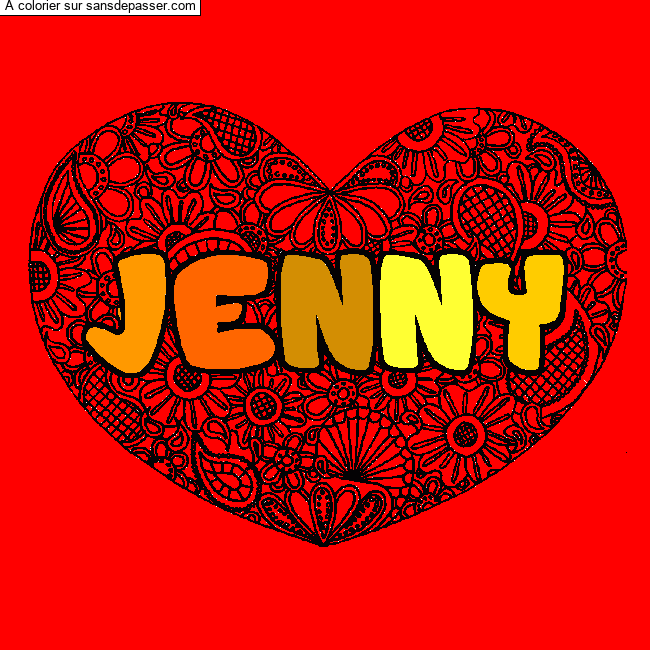 Coloriage pr&eacute;nom JENNY - d&eacute;cor Mandala coeur par un invit&eacute;