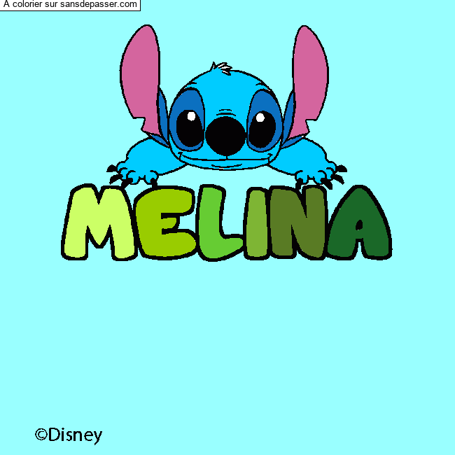 Coloriage pr&eacute;nom MELINA - d&eacute;cor Stitch par un invit&eacute;