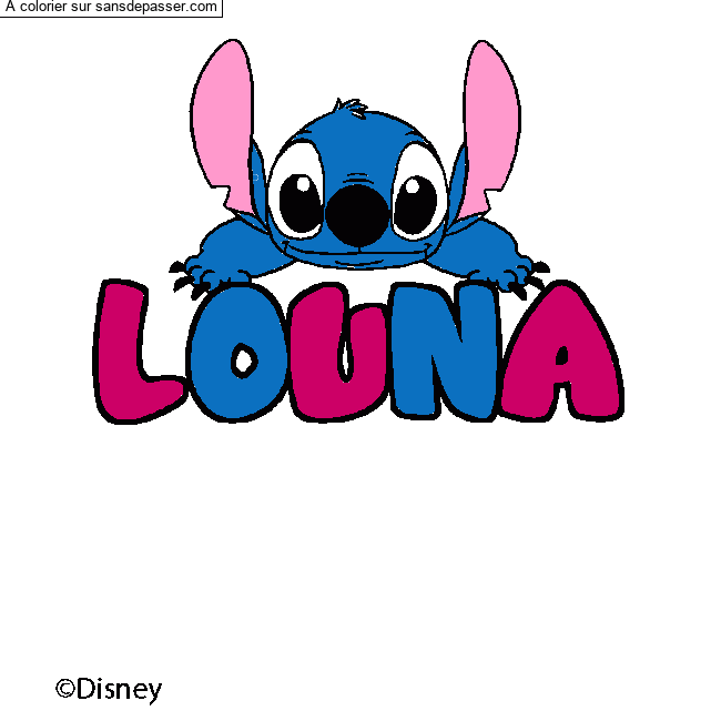 Coloriage Coloriage pr&eacute;nom LOUNA - d&eacute;cor Stitch par un invit&eacute;
