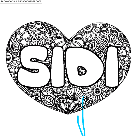 Coloriage pr&eacute;nom SIDI - d&eacute;cor Mandala coeur par un invit&eacute;