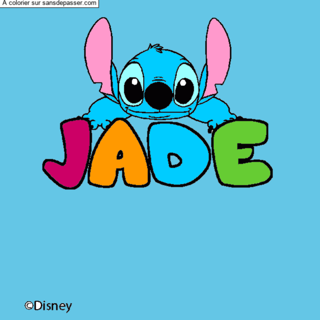 Coloriage pr&eacute;nom JADE - d&eacute;cor Stitch par un invit&eacute;