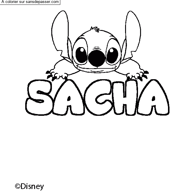 Coloriage pr&eacute;nom SACHA - d&eacute;cor Stitch par un invit&eacute;