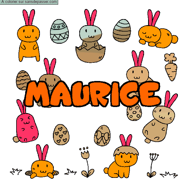 Coloriage pr&eacute;nom MAURICE - d&eacute;cor Paques par un invit&eacute;
