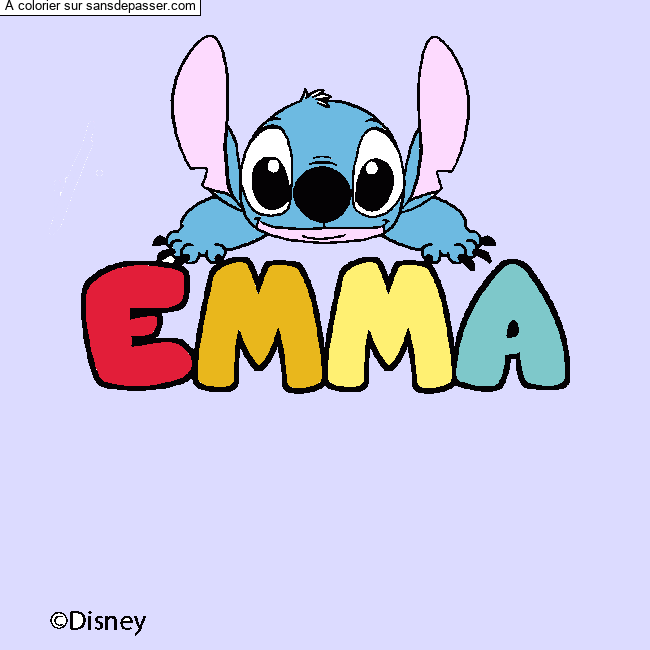 Coloriage pr&eacute;nom EMMA - d&eacute;cor Stitch par un invit&eacute;