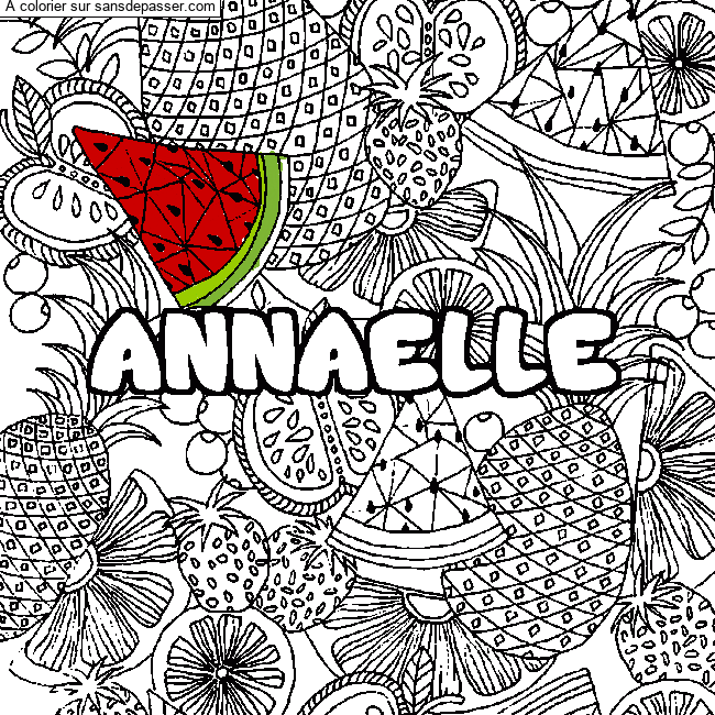 Coloriage pr&eacute;nom ANNAELLE - d&eacute;cor Mandala fruits par pomme