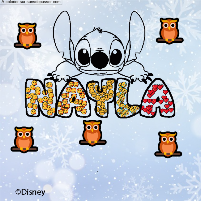 Coloriage pr&eacute;nom NAYLA - d&eacute;cor Stitch par un invit&eacute;