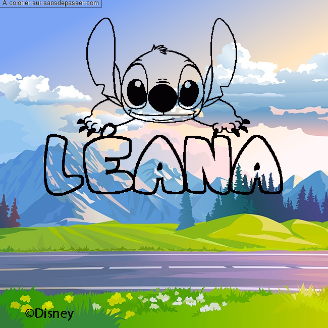 Coloriage pr&eacute;nom L&Eacute;ANA - d&eacute;cor Stitch par un invit&eacute;