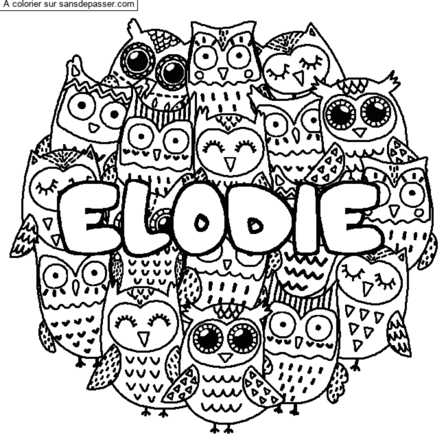 Coloriage Coloriage pr&eacute;nom ELODIE - d&eacute;cor Chouettes par un invit&eacute;