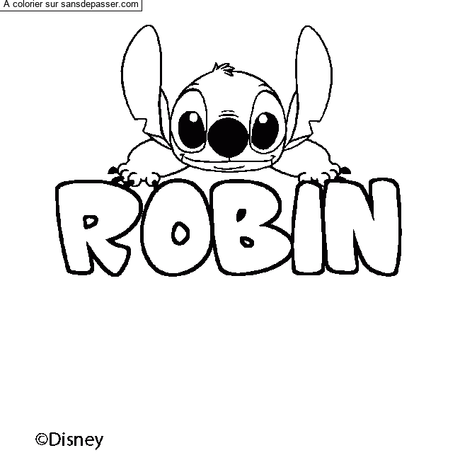 Coloriage pr&eacute;nom ROBIN - d&eacute;cor Stitch par un invit&eacute;