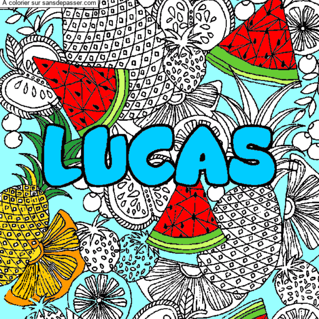 Coloriage Coloriage pr&eacute;nom LUCAS - d&eacute;cor Mandala fruits par un invit&eacute;
