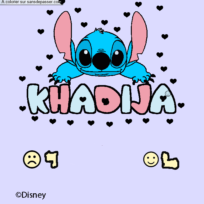 Coloriage Coloriage pr&eacute;nom KHADIJA - d&eacute;cor Stitch par un invit&eacute;