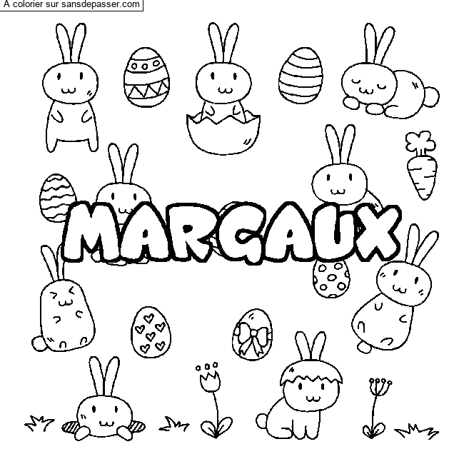 Coloriage pr&eacute;nom MARGAUX - d&eacute;cor Paques par un invit&eacute;