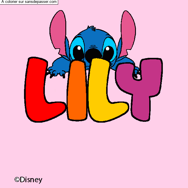 Coloriage Coloriage pr&eacute;nom LILY - d&eacute;cor Stitch par un invit&eacute;