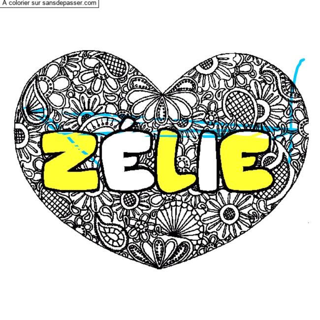 Coloriage pr&eacute;nom Z&Eacute;LIE - d&eacute;cor Mandala coeur par un invit&eacute;