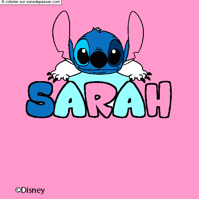 Coloriage pr&eacute;nom SARAH - d&eacute;cor Stitch par un invit&eacute;