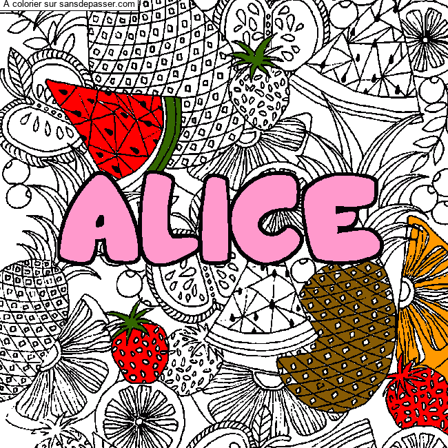 Coloriage ALICE - d&eacute;cor Mandala fruits