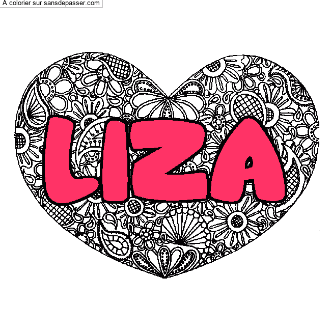 Coloriage prénom LIZA - décor Mandala coeur par un invité
