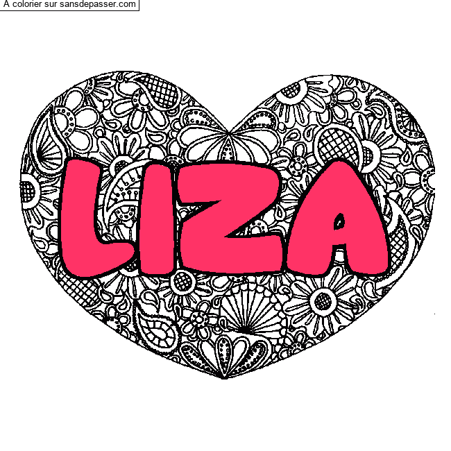 Coloriage Coloriage pr&eacute;nom LIZA - d&eacute;cor Mandala coeur par un invit&eacute;