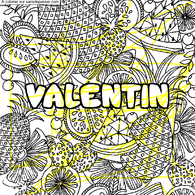 Coloriage Coloriage pr&eacute;nom VALENTIN - d&eacute;cor Mandala fruits par un invit&eacute;