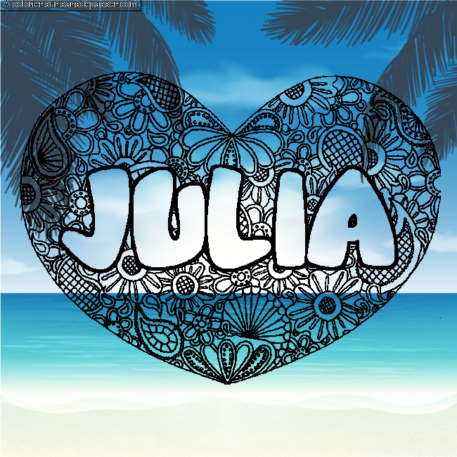 Coloriage prénom JULIA - décor Mandala coeur par un invité
