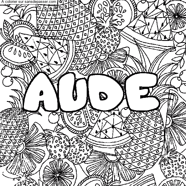 Coloriage Coloriage pr&eacute;nom AUDE - d&eacute;cor Mandala fruits par j'aime le pain !!!!!