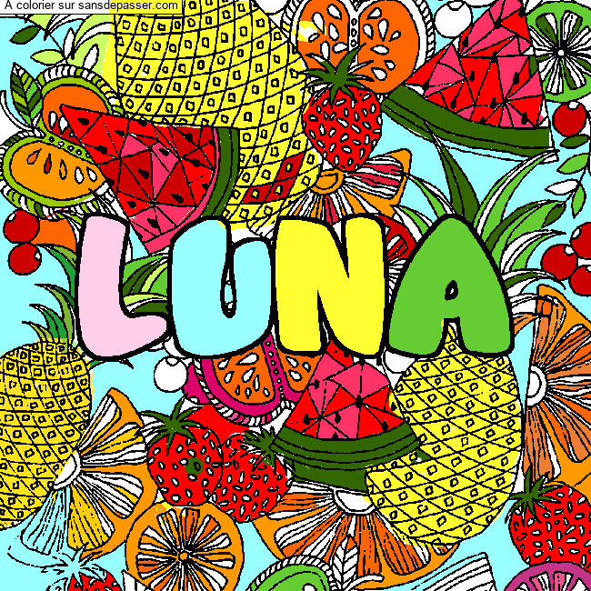 Coloriage Coloriage pr&eacute;nom LUNA - d&eacute;cor Mandala fruits par un invit&eacute;