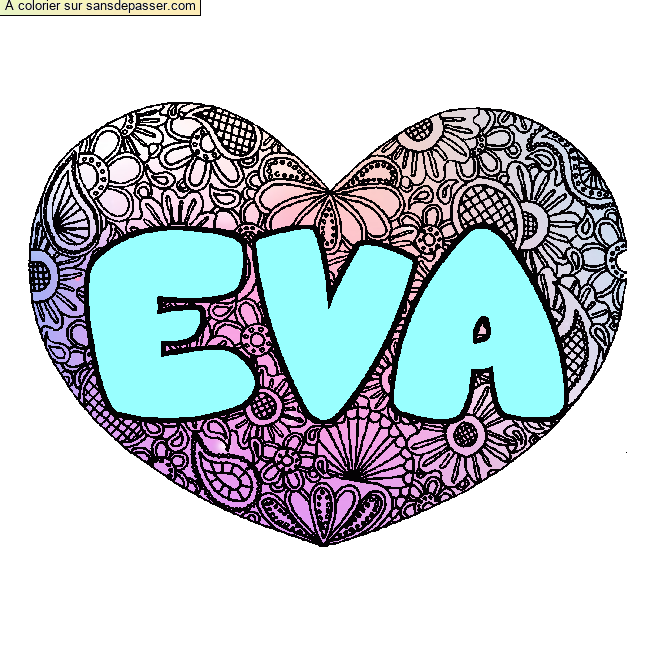 Coloriage pr&eacute;nom EVA - d&eacute;cor Mandala coeur par EVA57