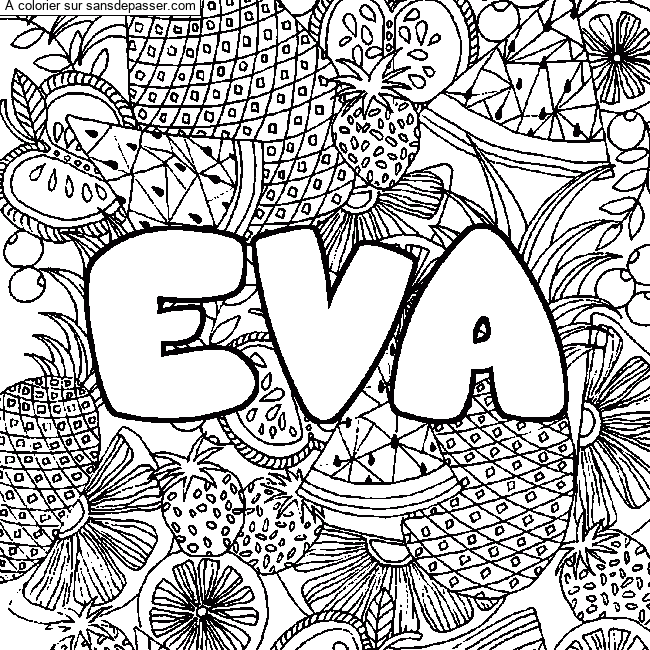 Coloriage Coloriage pr&eacute;nom EVA - d&eacute;cor Mandala fruits par EVA57