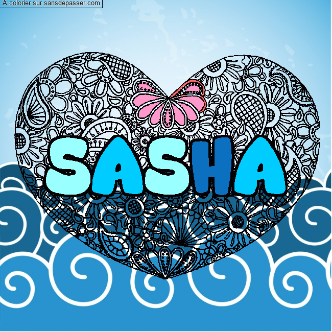 Coloriage Coloriage pr&eacute;nom SASHA - d&eacute;cor Mandala coeur par un invit&eacute;