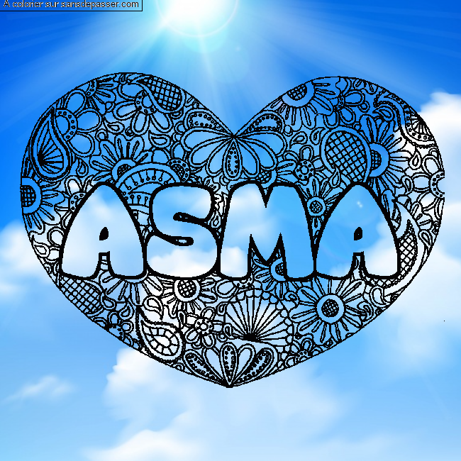 Coloriage Coloriage pr&eacute;nom ASMA - d&eacute;cor Mandala coeur par un invit&eacute;